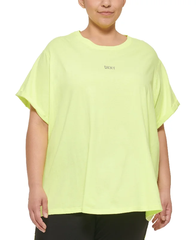 DKNY Sport Plus Size Knot Front Metallic Logo T-Shirt Handmade Hand-knitted Hand-woven