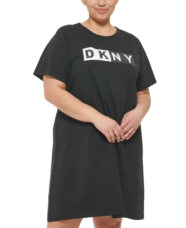 DKNY Sport Plus Size Logo T-Shirt Dress Silk Blend Satin Velvet