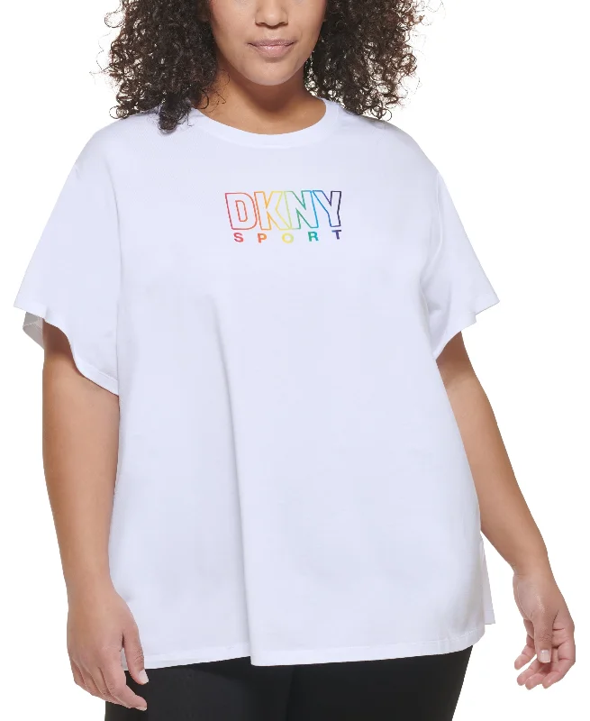 DKNY Sport Plus Size Pride Logo T-Shirt Hooded Caped Shawl Collar