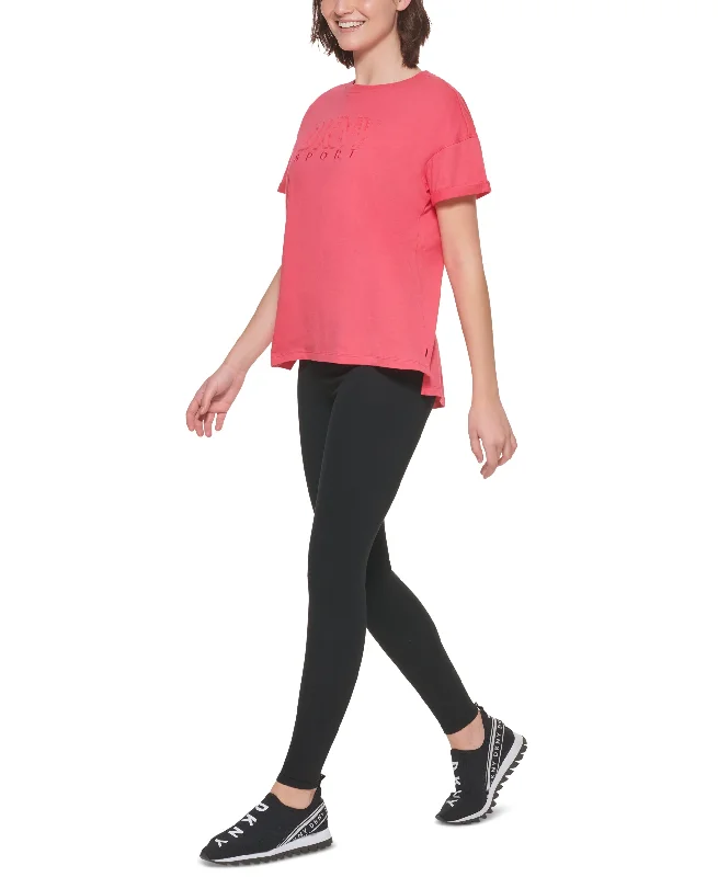 DKNY Sport Womens Cotton Logo T-Shirt Real Fur Shearling Chenille