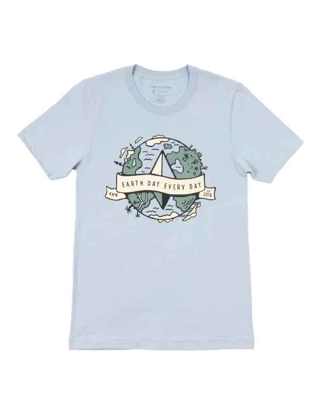 Earth Day Every Day Unisex Tee | Sky Blue Notch Collar Peter Pan Collar Cowl Neck