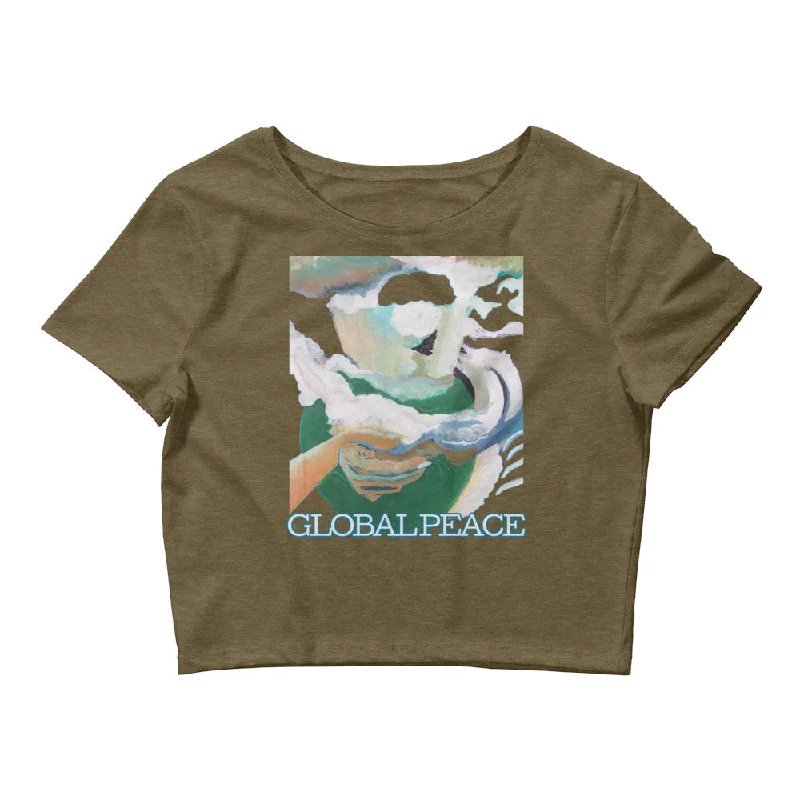 Cropped Tee, Global Peace Asymmetrical Pockets Print