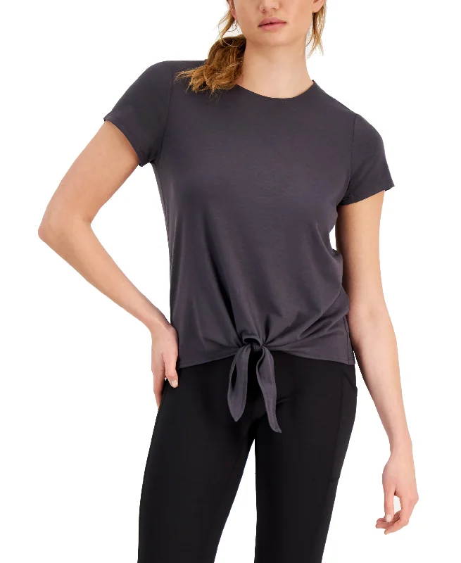 ID Ideology Womens Knot Front T-Shirt Solid Color Striped Floral