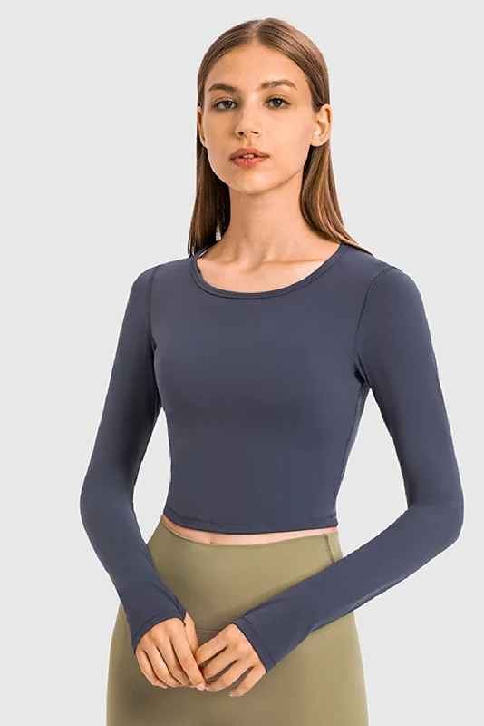 Long Sleeve Crop T-shirt Chenille Brocade Lace