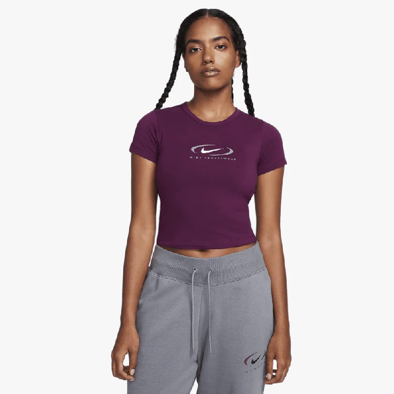 Nike Womens Cropped Top Graphic Tee Bordeaux Zippered Front Buttoned Front Snap Front