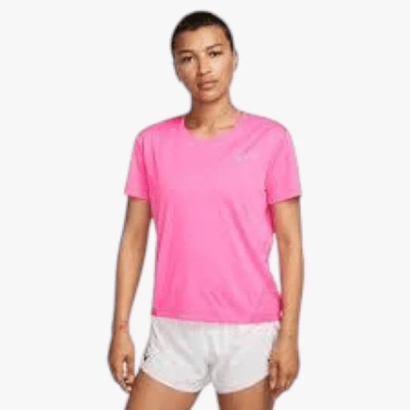 Nike Womens Miler Running Short Sleeve Tee Pink Front Pockets Side Pockets Patch Pockets