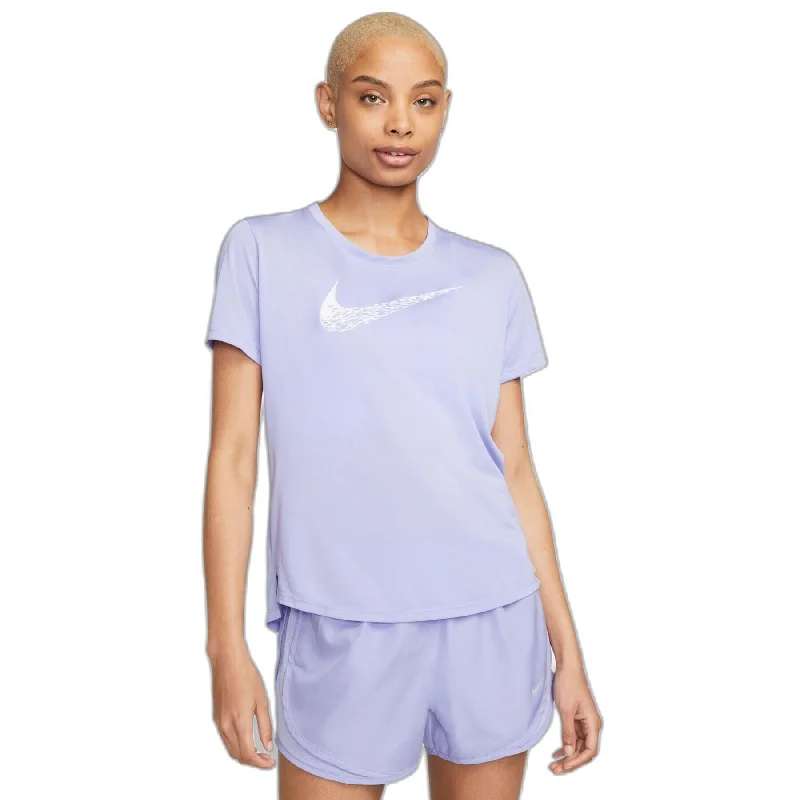 Nike Womens Running Swoosh Dri-Fit Short Sleeve Tee Purple Nylon Fabric Polyester Fabric Spandex Fabric