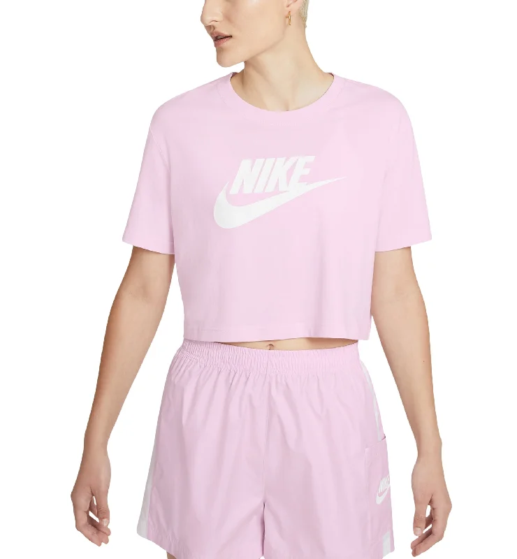 Nike Womens Sportswear Cotton Logo Cropped T-Shirt Layered Multi-layer Single Layer