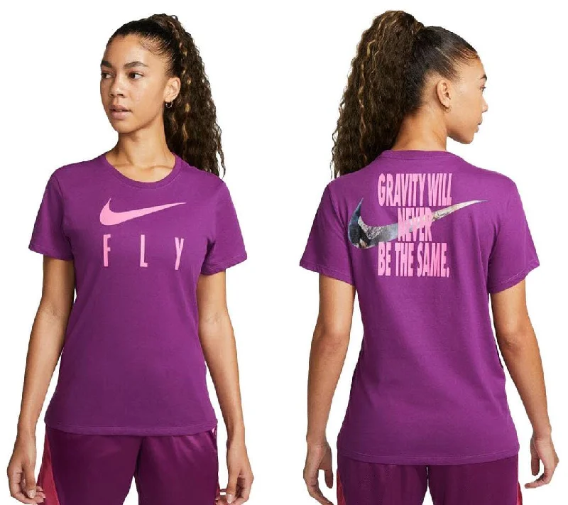 Nike Womens Swoosh Dri-Fit Fly Short Sleeve Tee Purple Front Pockets Side Pockets Patch Pockets