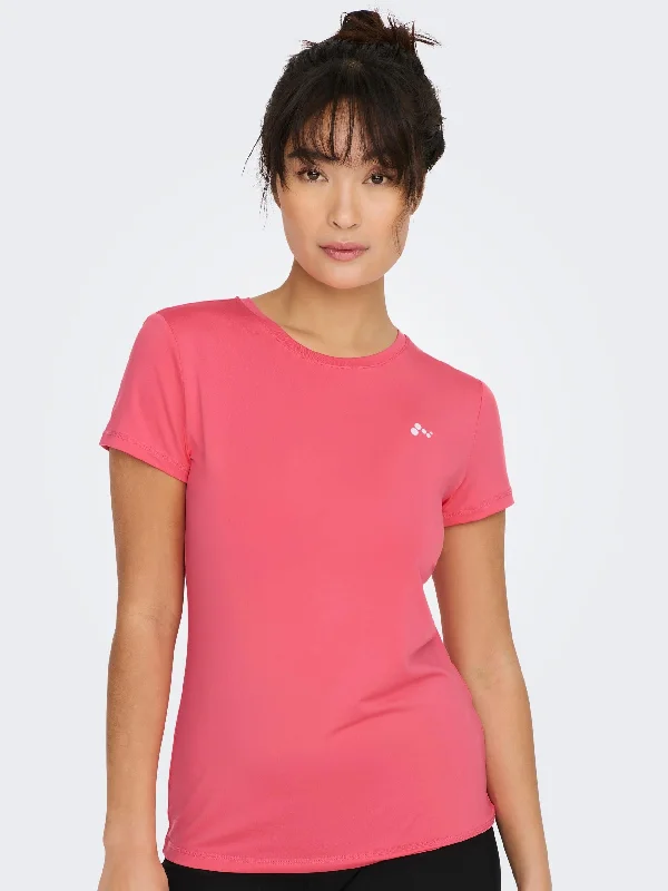 Only Play CARMEN SS Training Tee-CORAL Graphic T-Shirt Round Neck Polyester