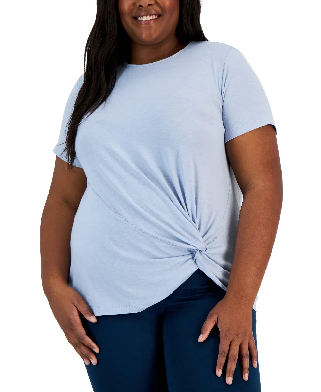 Plus Size Knot-Hem Short-Sleeve T-Shirt Iron Safe Non-Iron Wrinkle Free