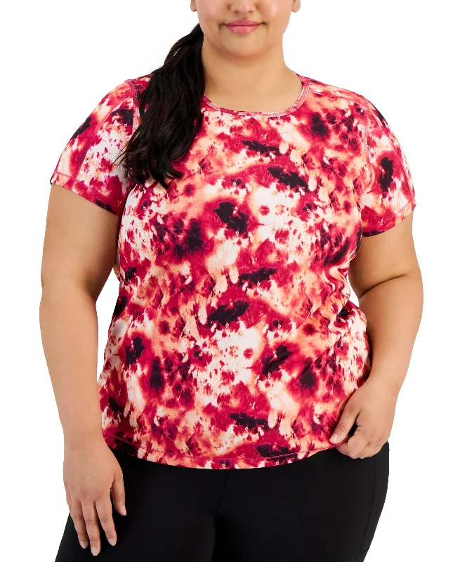 Plus Size Relaxed Tie Dye Birdseye Mesh T-Shirt Zippered Buttoned Snapped