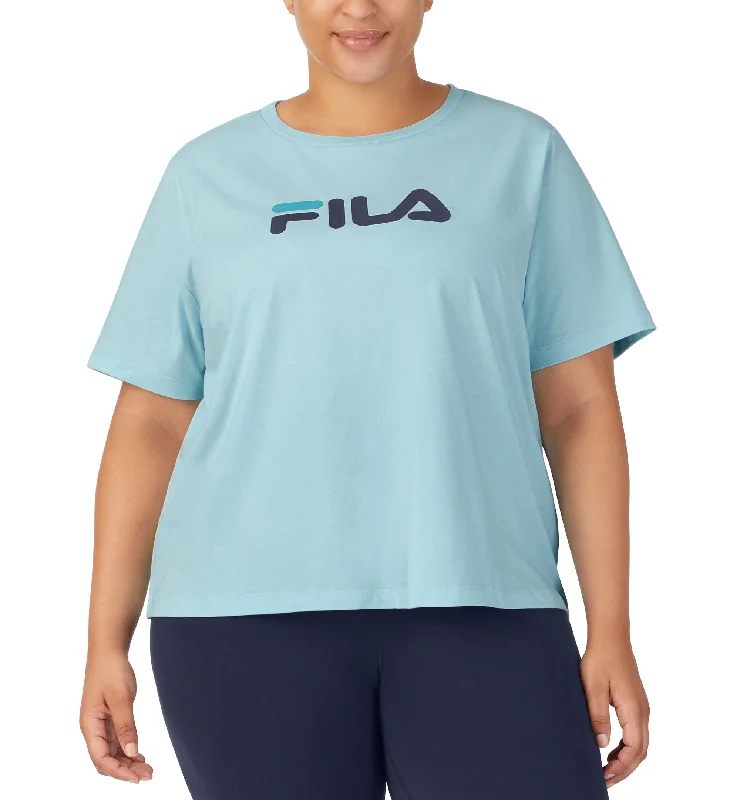 Plus Size Thea Cotton Logo Short-Sleeve T-Shirt Satin Blend Silk Blend Wool Blend