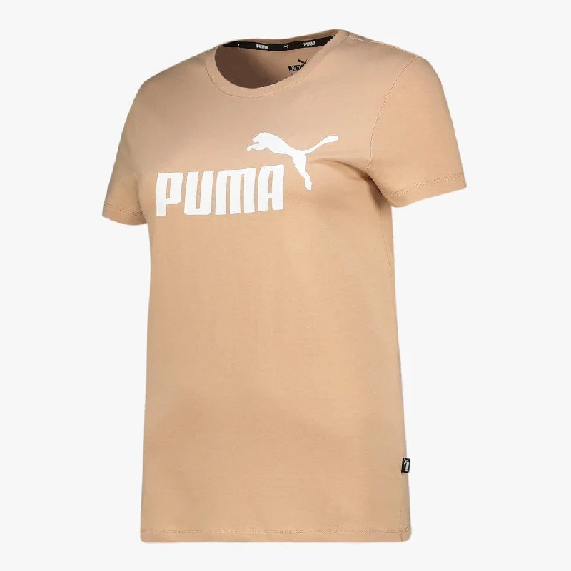 Puma Womens Ess Logo Short Sleeve Tee Dusty Tan Front Pockets Side Pockets Patch Pockets