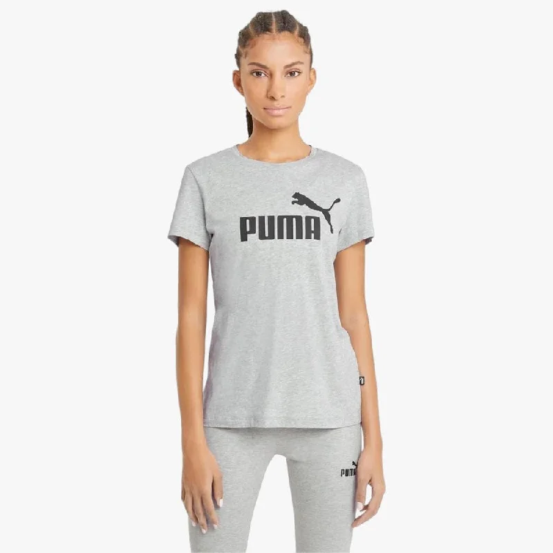 Puma Womens Ess Logo Short Sleeve Tee Light Gray Hooded Caped Shawl Collar