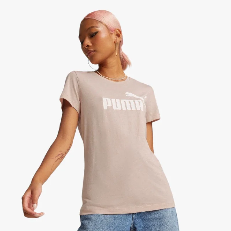 Puma Womens Ess Logo Short Sleeve Tee Rose Quartz Houndstooth Herringbone Solid