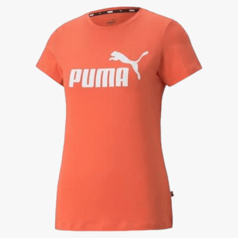 Puma Womens Ess Logo Short Sleeve Tee Salmon Spandex Blend Rayon Blend Denim Blend