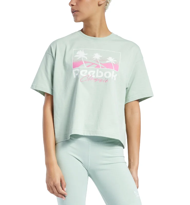 Reebok Womens Cotton Graphic T-Shirt Graphic Embroidered Appliqued