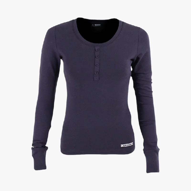 Salomon Womens Long Sleeve Tee Navy Terry Blend Velvet Blend Canvas Blend