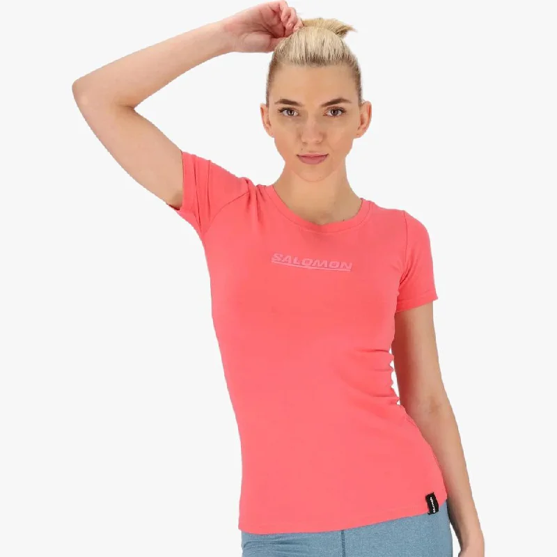 Salomon Womens V Neck Long Sleeve Tee Coral Notch Collar Peter Pan Collar Cowl Neck