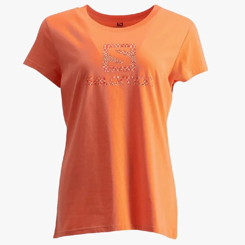 Salomon Womens Ready For It Short Sleeve Tee Coral Oversized T-Shirt Spandex breathable