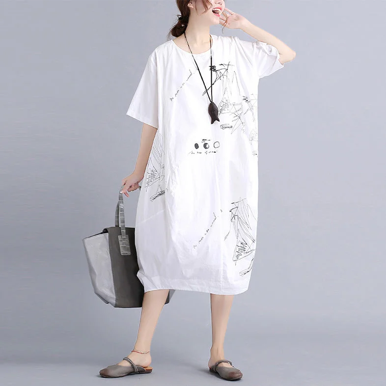 Summer Dress Shirt Casual Women European Style T-shirt Dresses Ribbed Striped Patterned