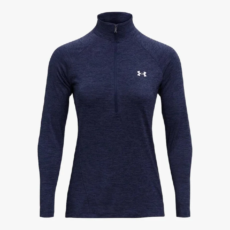 Under Armour Ladies New Tech Tee 1/2 Zip Navy 410 Boxy Fit Fitted Loose