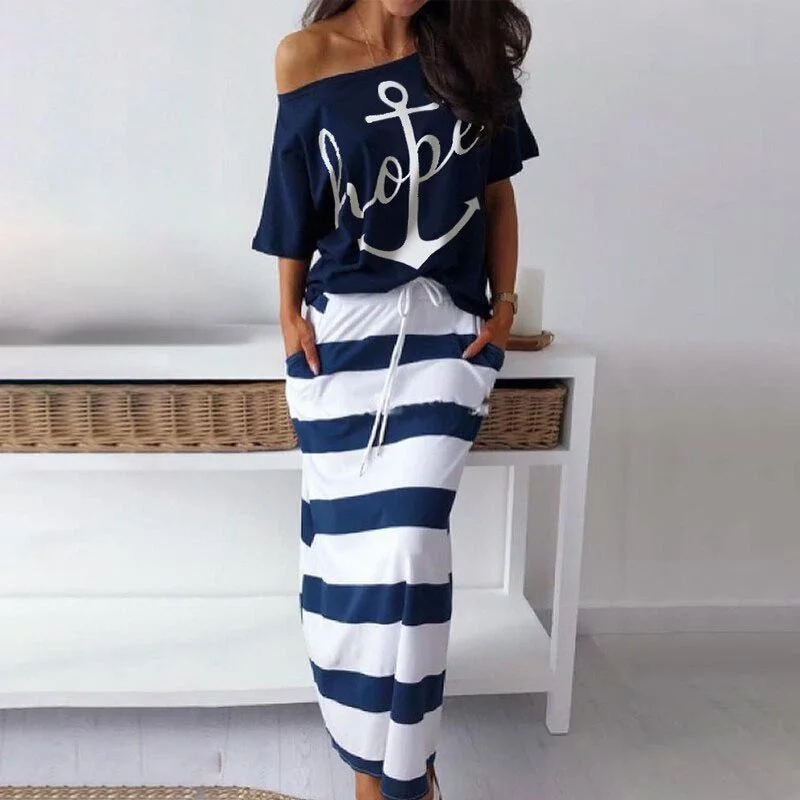 Amy Fashion - Off Shoulder Blouses T-shirt Striped Maxi Dress Chenille Fabric Brocade Fabric Lace Fabric