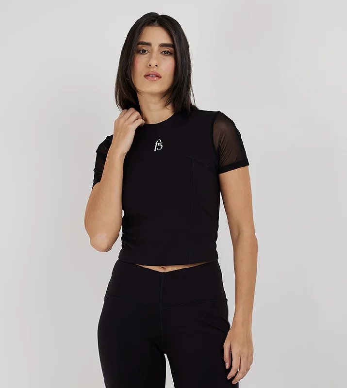 F5 CROPPED MESH SLEEVE T-SHIRT Layered Multi-layer Single Layer