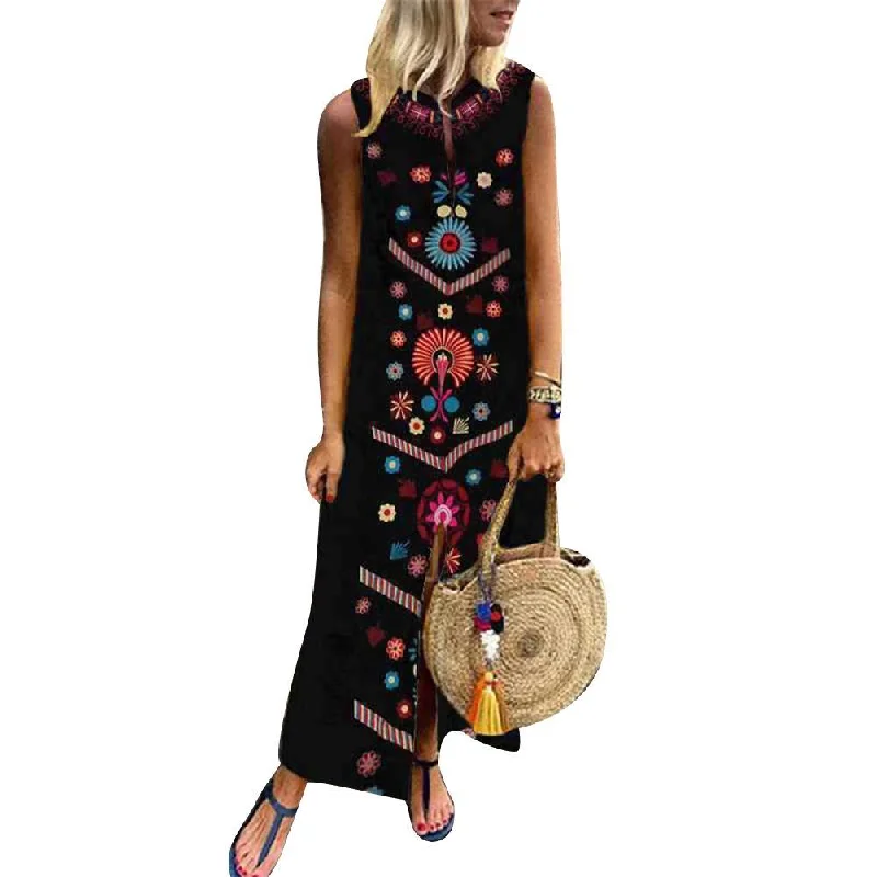 80% SALES!!! Boho Plus Size Summer Beach Floral Print Lady Split Sleeveless Kaftan Maxi Dress Cozy Maxi Dress with Slit 80% SALES!!! Boho Plus Size Summer Beach Floral Print Lady Split Sleeveless Kaftan Maxi Dress Cozy Maxi Dress with Slit