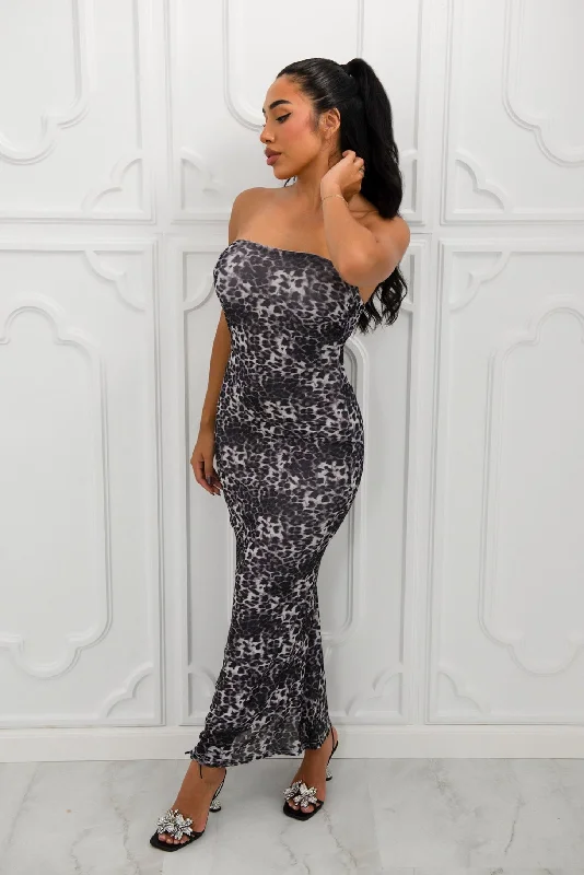 Arianna Leopard Maxi Dress (Grey) Comfortable Maxi Dress with Belt