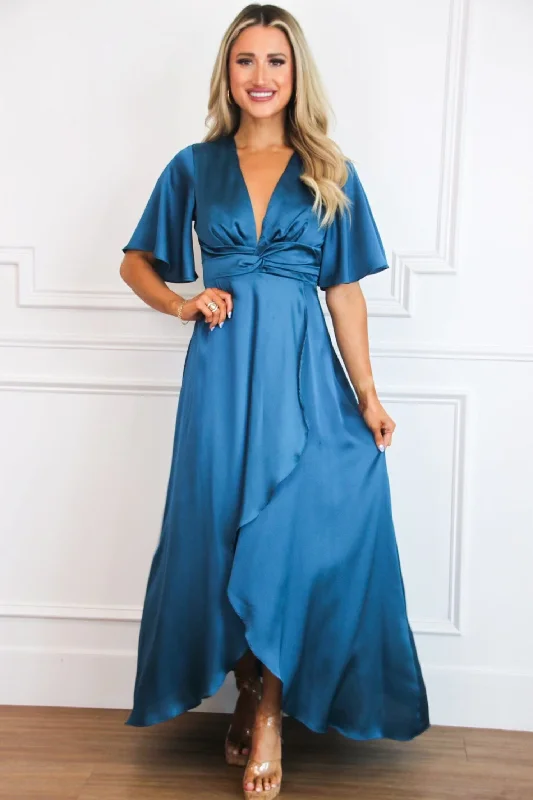 Before You Go Maxi Dress: Teal Trendy Maxi Dress with Bow