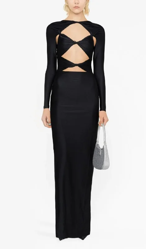 BLACK EMBELLISHED CUT-OUT MAXI DRESS Cozy Knitted Maxi Dress