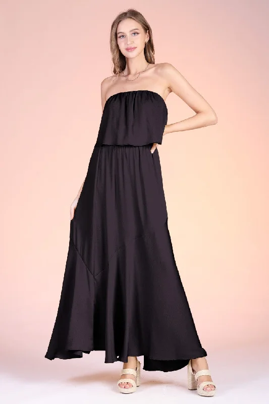 Black Silk Strapless Maxi Dress Classic Black Maxi Dress