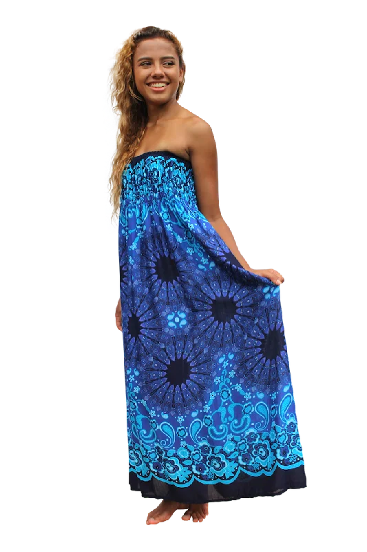 Blue Mandala Maxi Dress Trendy Maxi Dress with Straps