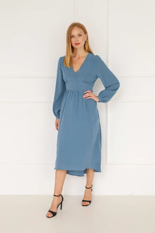 Blue Silk Maxi Dress Elegant Silk Maxi Dress