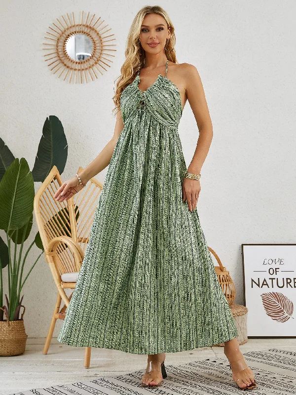 Bohemian Halter Maxi Dress Cozy Maxi Dress with Slit