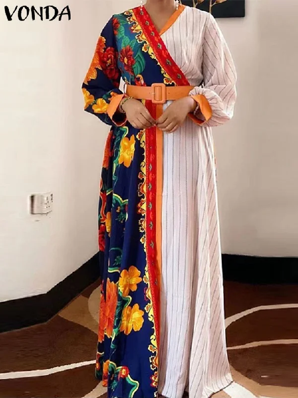 Bohemian Sundress Women Floral Printed Maxi Dress 2023 VONDA Vintage Patchwork Sundress Casual Vestidos Oversized Robe Femme Comfortable Maxi Dress with Slits Bohemian Sundress Women Floral Printed Maxi Dress 2023 VONDA Vintage Patchwork Sundress Casual Vestidos Oversized Robe Femme Comfortable Maxi Dress with Slits