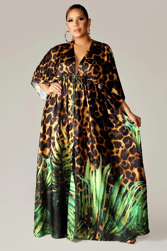 Bora Bora Leopard Maxi Dress Comfortable Long-Sleeve Maxi Dress