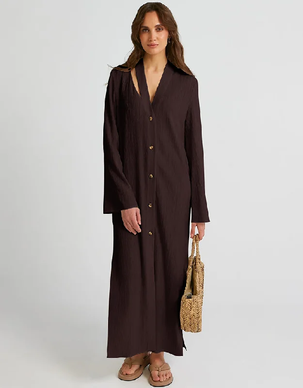 Brown Heavy Designer Heavy Fancy Maxi Dress Fashionable Open-Back Maxi Dress