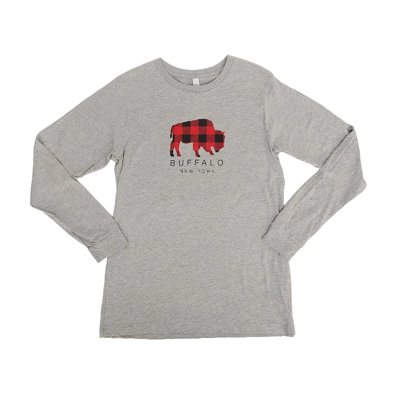 Buffalo Plaid Grey Long Sleeve Tee Lace Blend Ribbed Blend Corduroy Blend