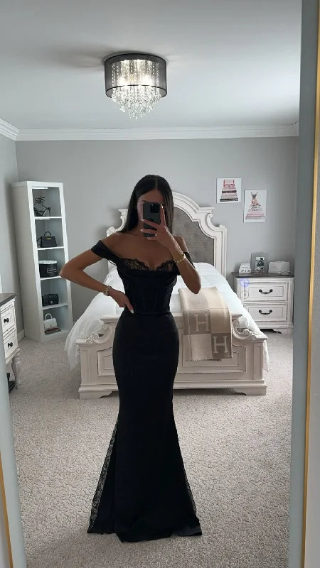 CALLISTA BLACK SATIN LACE CORSET MAXI DRESS Comfortable Casual Maxi Dress
