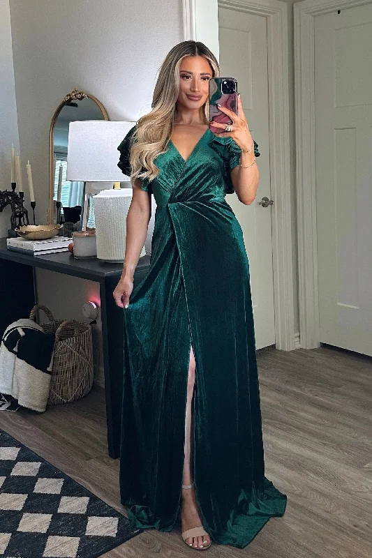 Campbell Velvet Maxi Dress: Emerald Cozy Knit Maxi Dress