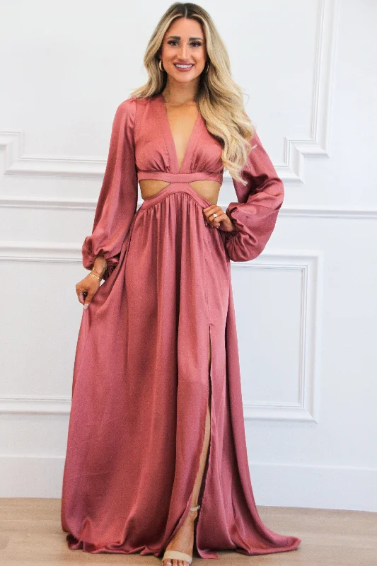 Carlton Cutout Satin Maxi Dress: Mauve Stylish Empire Waist Maxi Dress