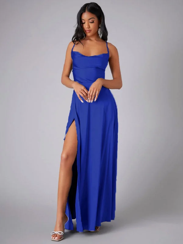 Blue Zone Planet |  Celeste Satin Slip Strappy Backless Maxi Dress Fashionable Halter Neck Maxi Dress