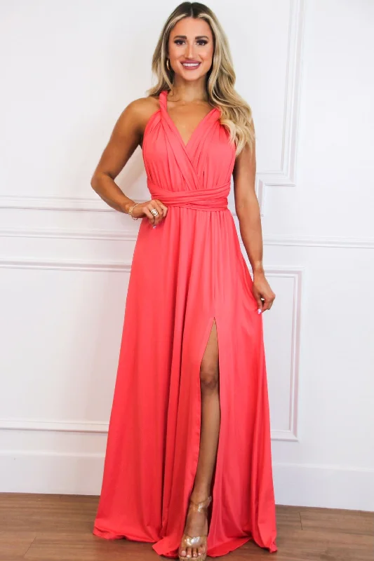 Classic Wrap Maxi Dress: Coral Stylish Longline Maxi Dress