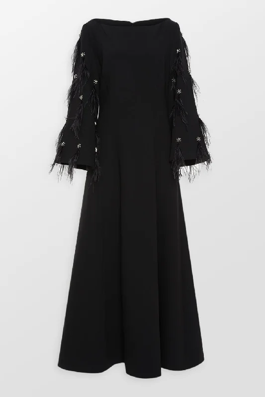 Clover Wide Sleeves Feathered Maxi Dress Fashionable High-Waist Maxi Dress