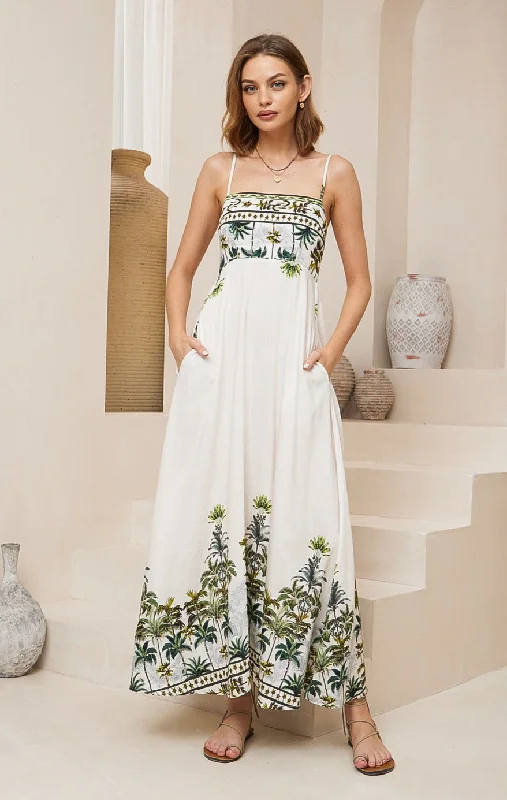 Palm Tree Maxi Dress Comfortable Ruffle Hem Maxi Dress