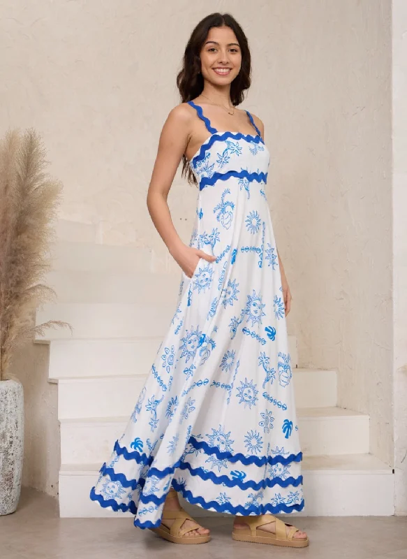 Summer Blue Sun  Ric Rac Maxi Dress Chic Summer Maxi Dress