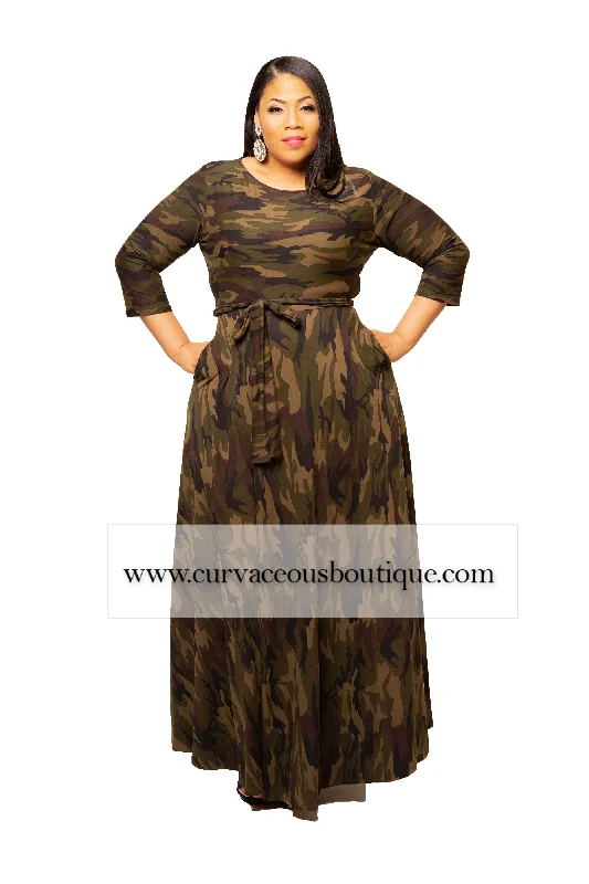 Dark Camouflage Gabby Maxi Dress Fashionable Printed Maxi Dress